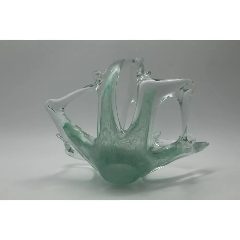 Vtg Murano Art Glass Green Hand Blown Stretched‎ Starfish Gazer Basket w/ Label